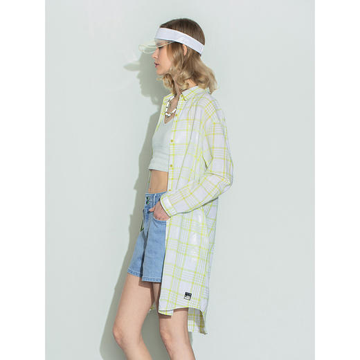 Lee商场同款22春夏新品舒适格纹黄绿长款女衬衫LWT002487101-431 商品图3
