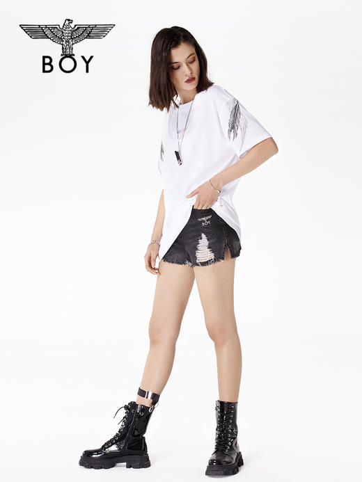 BOYLONDON短袖男女同款22春夏新品渐变字母印花简约白色T恤B221N01029 商品图3
