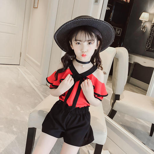 黛唯梵 女童夏款套装2022新款儿童夏季吊带露肩上衣韩版小女孩短裤两件套国庆出游 商品图8
