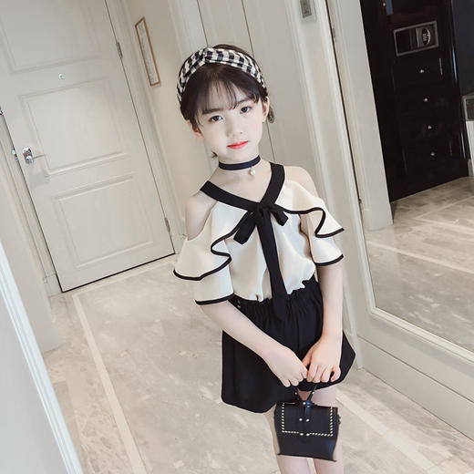 黛唯梵 女童夏款套装2022新款儿童夏季吊带露肩上衣韩版小女孩短裤两件套国庆出游 商品图3