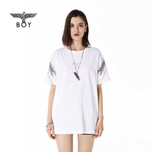 BOYLONDON短袖男女同款22春夏新品渐变字母印花简约白色T恤B221N01029 商品图0