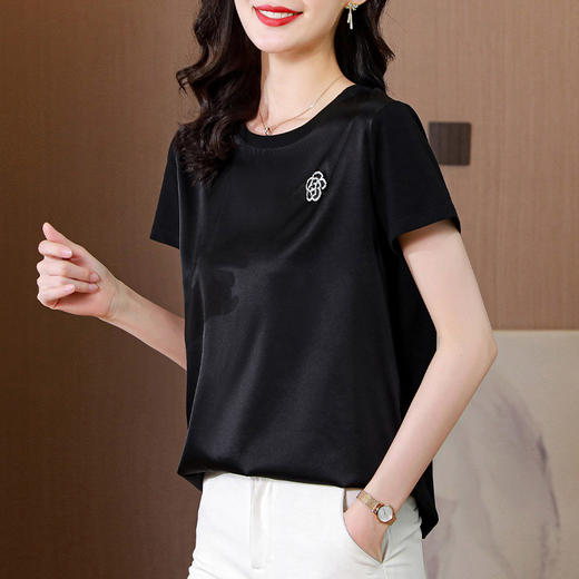 宽松短款打底衫，纯色桑蚕丝拼接棉上衣HR-501 商品图2