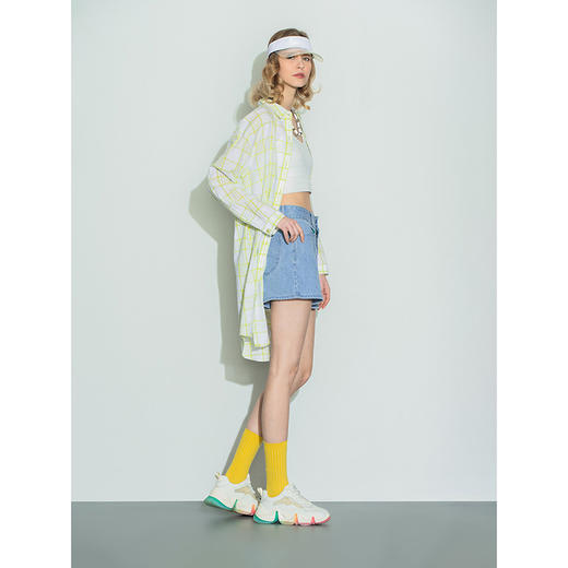 Lee商场同款22春夏新品舒适格纹黄绿长款女衬衫LWT002487101-431 商品图2
