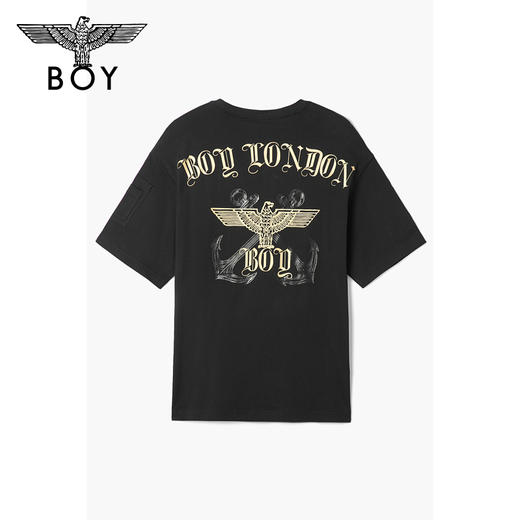 BOYLONDON短袖男女款22夏季新品哥特字母烫金印花黑色T恤B222N01047 商品图1
