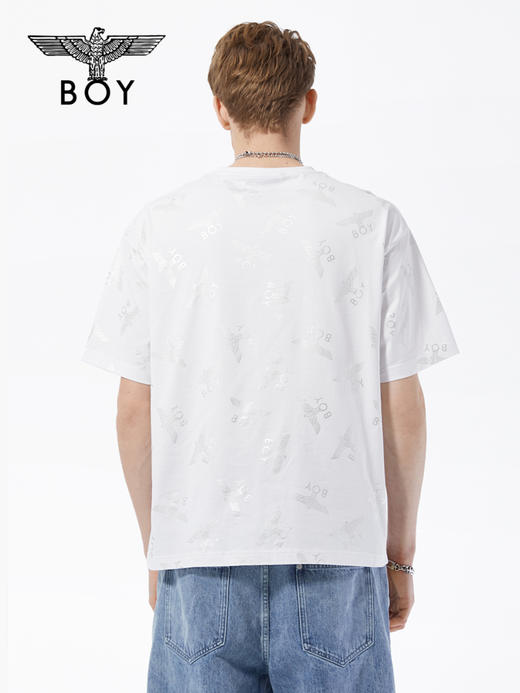 BOYLONDON短袖男女同款22春夏新品银色LOGO满印经典款T恤B222N01061 商品图1