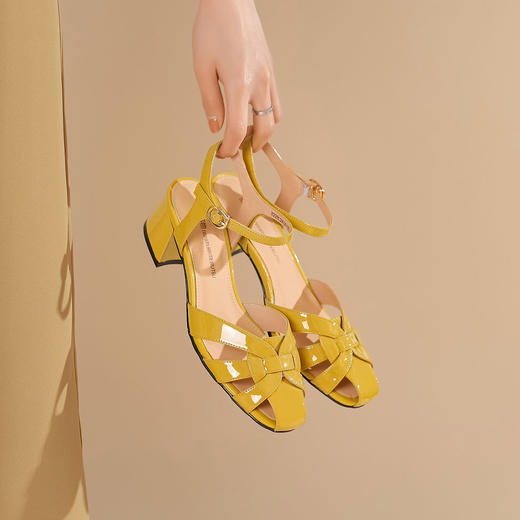 西村名物2022年夏季包头凉鞋中跟百搭真皮时装粗跟法式高跟鞋子X22BG24341 商品图3