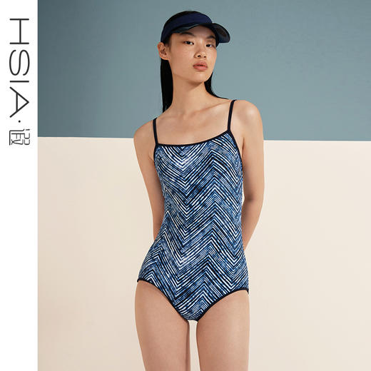 HSIA遐 连体泳衣女U形镂空性感美背条纹扎染印花包臀高弹温泉泳装 商品图0