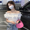 黛唯梵甜辣妹一字肩短款上衣女夏季设计感别致衬衣2022新款白色短袖衬衫国庆出游 商品缩略图5
