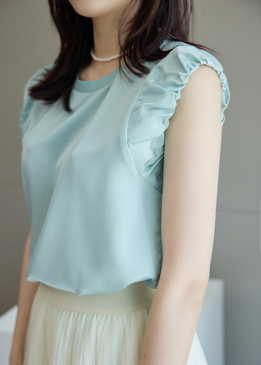 醋酸褶皱包袖上衣 商品图11