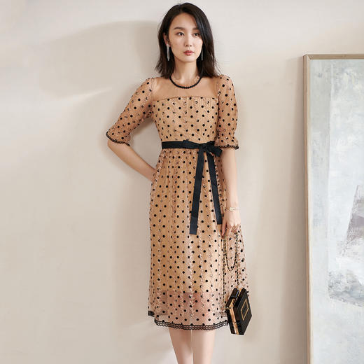 米思阳2024夏季新款减龄泡泡袖时尚设计中长款波点连衣裙0719 商品图3