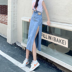 黛唯梵高腰开叉牛仔半身裙女夏季薄款a字显瘦中长款包臀2022新款长裙ins国庆出游