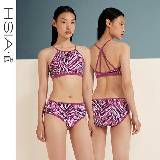 HSIA遐泳衣套装女性感美背扎染印花泳裤高领比基尼分体温泉泳装 商品图0