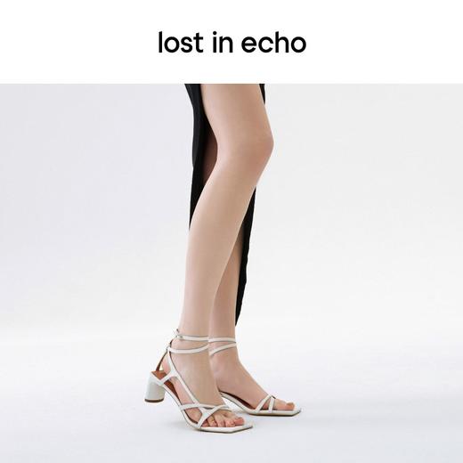 lost in echo 设计师原创品牌 圆扁细带方头中跟凉鞋 商品图3
