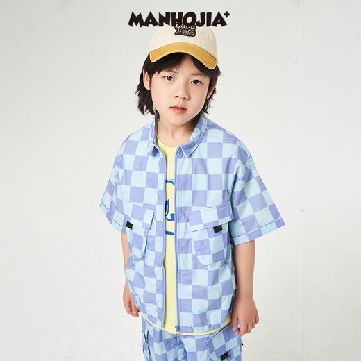 马拉丁潮牌漫画家童装男童衬衫夏新品儿童工装外套式短袖衬衫 商品图0