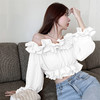 黛唯梵短款衬衫设计感小众2022夏新款纯欲荷叶边一字肩锁骨防晒上衣女潮国庆出游 商品缩略图5