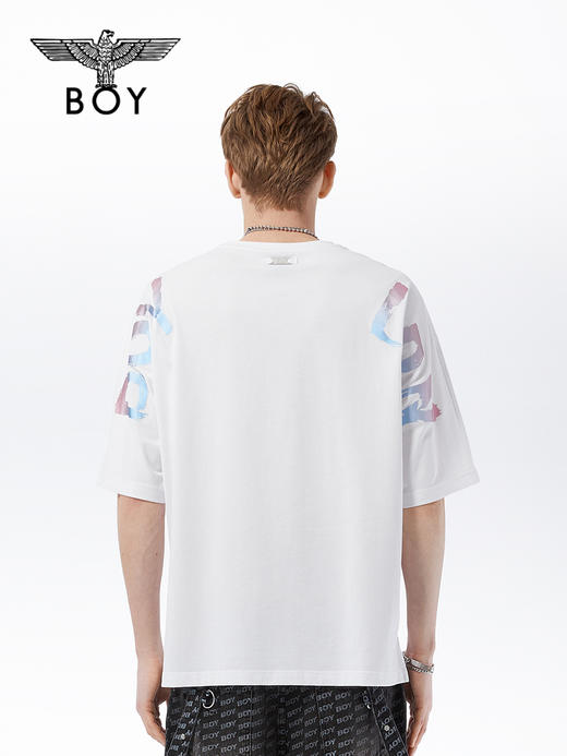 BOYLONDON短袖男女同款22春夏新品渐变LOGO印花休闲白色T恤B221N01007 商品图1