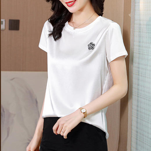 宽松短款打底衫，纯色桑蚕丝拼接棉上衣HR-501 商品图0