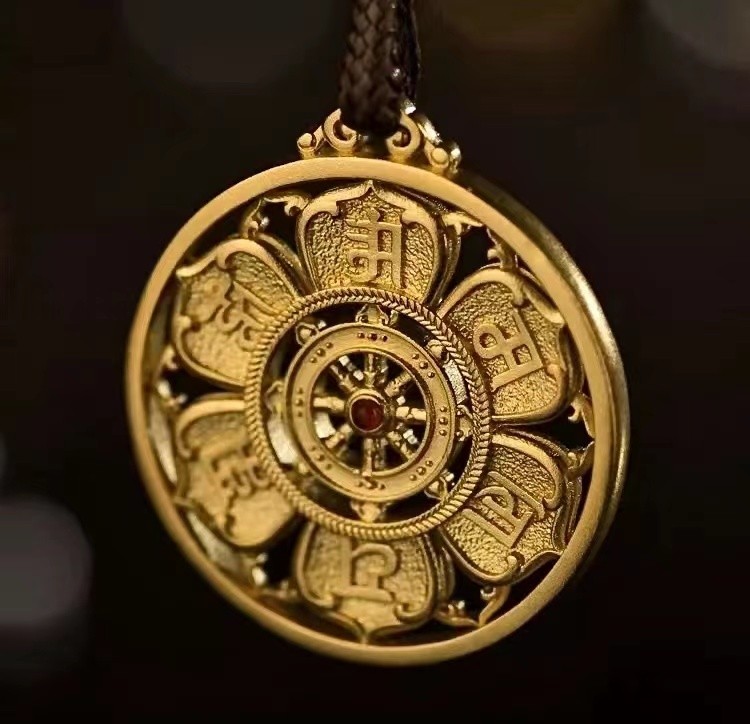 预售7天【六字大明咒】18k金+红宝石吊坠 （带18K金+红宝证书）