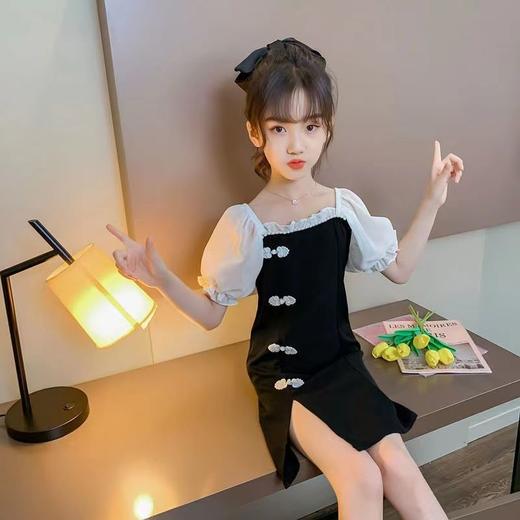 黛唯梵 女童直筒连衣裙2022新款夏装小女孩旗袍洋气公主裙儿童辣妹裙超仙国庆出游 商品图2