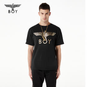 BOYLONDON短袖男女款22春季新品印花烫银炸街金绣线翅膀T恤B221N01039