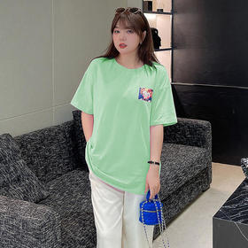 YNWE210211新款时尚气质休闲宽松圆领短袖双面印花T恤