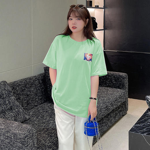 YNWE210211新款时尚气质休闲宽松圆领短袖双面印花T恤 商品图0