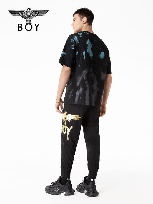 BOYLONDON短袖男女同款22春夏新品撞色蓝紫撞色涂鸦黑色T恤B221N01044 商品图4