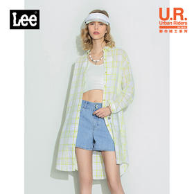 Lee商场同款22春夏新品舒适格纹黄绿长款女衬衫LWT002487101-431