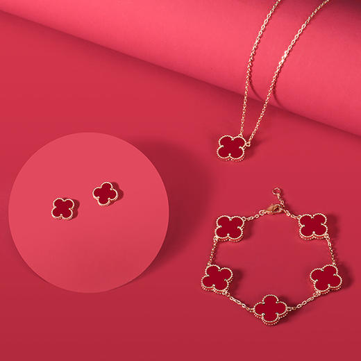 爆款项链手链耳钉三件套红玛瑙幸运四叶草等系列 优雅高端 商品图5