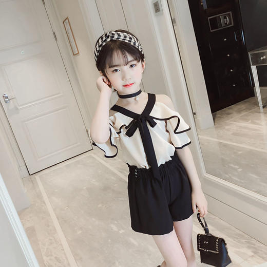 黛唯梵 女童夏款套装2022新款儿童夏季吊带露肩上衣韩版小女孩短裤两件套国庆出游 商品图5