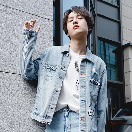 Mishka大眼球潮牌2022春夏新品 KA爷涂鸦熊破洞做旧长袖牛仔夹克M21100560M  商品图1