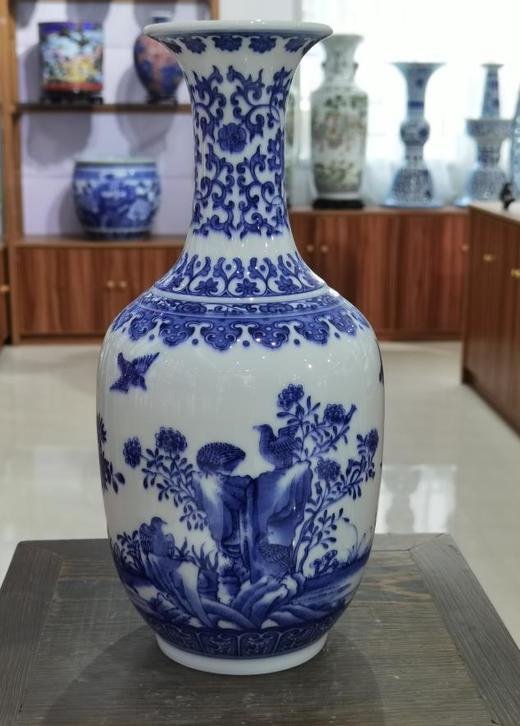 柴窑青花安居乐业花鸟瓶 商品图0