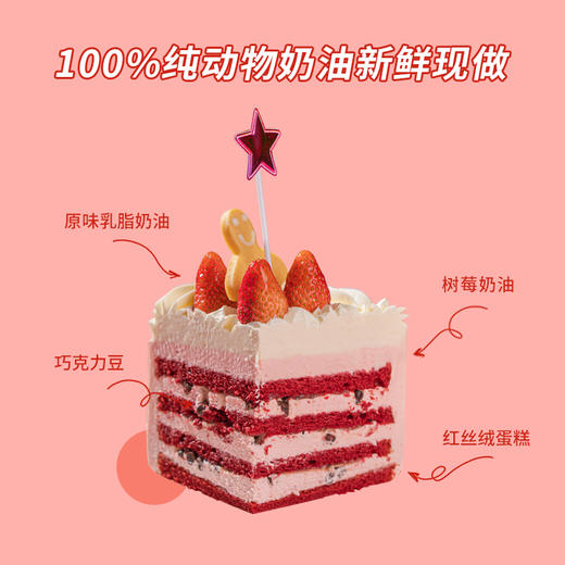 【草莓花火】红丝绒蛋糕节日生日蛋糕草莓果酱树莓动物奶油蛋糕 商品图1