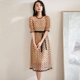 米思阳2024夏季新款减龄泡泡袖时尚设计中长款波点连衣裙0719