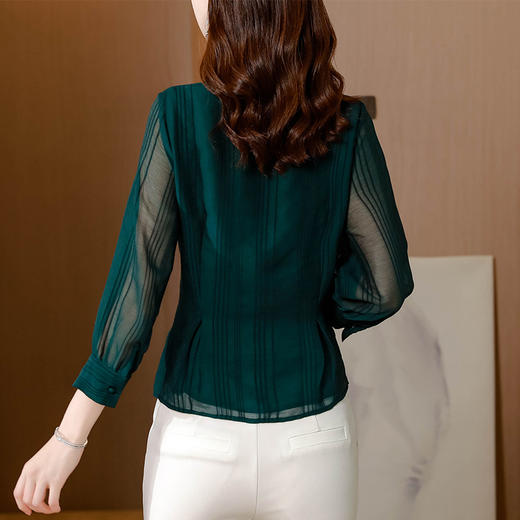 新款雪纺衫职业七分袖显瘦收腰条纹加大码衬衣 AHM-dydd8518 商品图3