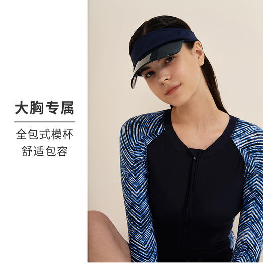 HSIA遐长袖温泉泳衣女条纹扎染印花显瘦全包大胸显小防晒连体衣 商品图2
