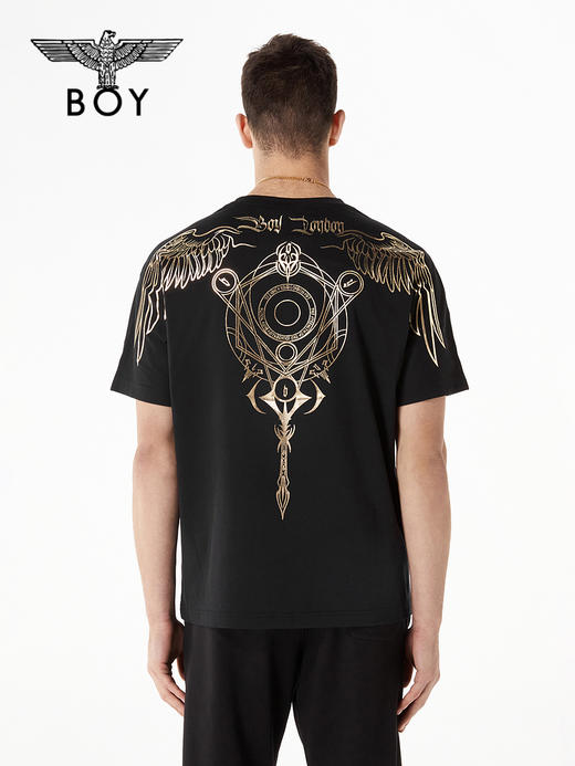 BOYLONDON短袖男女款22春季新品印花烫银炸街金绣线翅膀T恤B221N01039 商品图1