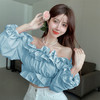 黛唯梵短款衬衫设计感小众2022夏新款纯欲荷叶边一字肩锁骨防晒上衣女潮国庆出游 商品缩略图1