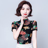 夏季半高领t恤女士别致短袖印花色时尚网纱打底衫MZ801422 商品缩略图5
