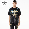 BOYLONDON短袖男女同款22春夏新品撞色蓝紫撞色涂鸦黑色T恤B221N01044 商品缩略图0