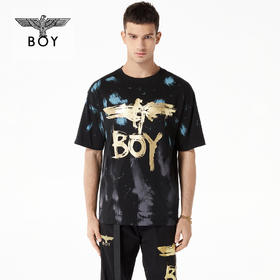 BOYLONDON短袖男女同款22春夏新品撞色蓝紫撞色涂鸦黑色T恤B221N01044