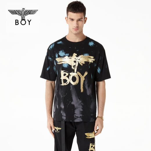 BOYLONDON短袖男女同款22春夏新品撞色蓝紫撞色涂鸦黑色T恤B221N01044 商品图0