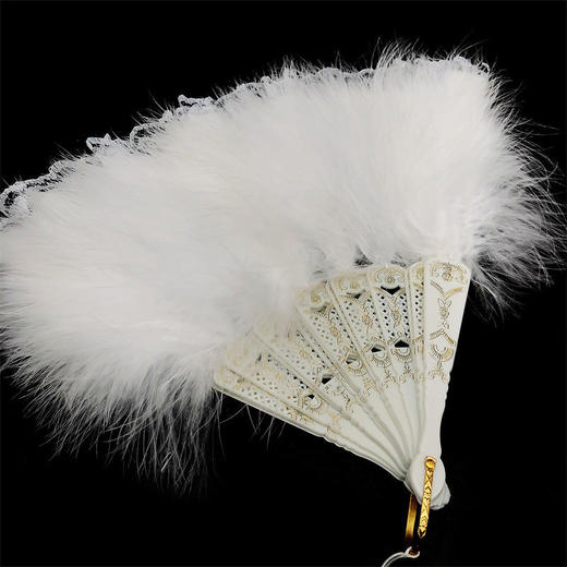 羽帝新款复古舞蹈扇子洛丽塔旗袍走秀拍照折扇暗黑系蕾丝羽毛扇国庆出游 商品图7