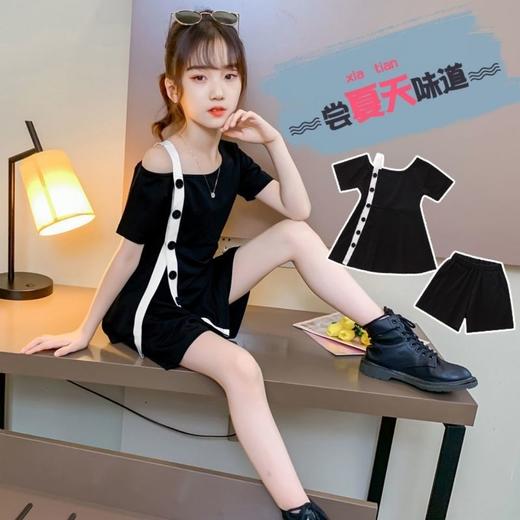 黛唯梵 女童套装夏装2022年夏季新款洋气时髦吊带连衣裙儿童短袖两件套潮国庆出游 商品图0
