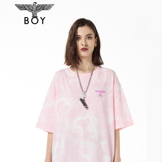 BOYLONDON短袖男女同款22春夏新品心形满印烫银LOGO紫色T恤B221N01025 商品图0
