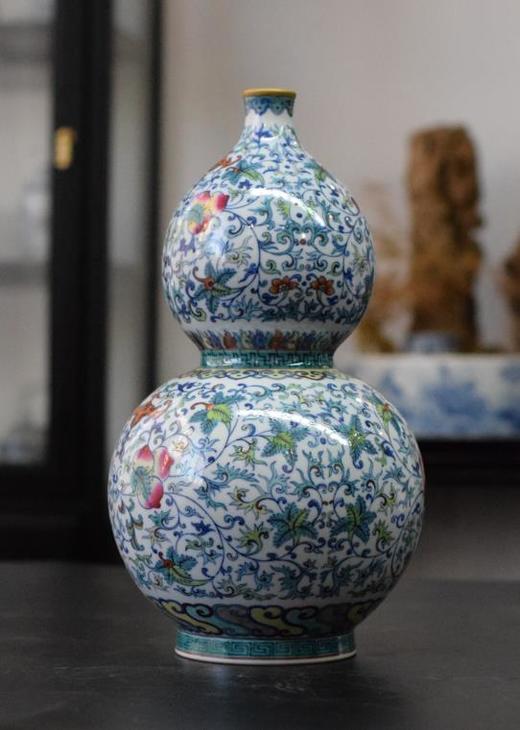 青花斗彩缠枝莲福寿纹葫芦瓶 商品图0