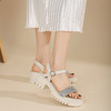 西村名物2022年夏季商场同款休闲水钻松糕底女真皮一字带凉鞋X22BG24441 商品缩略图3