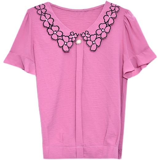 KQLA83N85582022短袖娃娃领飞飞袖雪纺衫女上衣衬衫洋气遮肉肚子百搭时尚小衫 商品图4