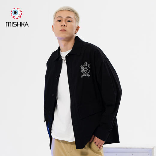 Mishka大眼球潮牌2022春夏新品 KA爷涂鸦熊印花黑色长袖衬衫M21100206M  商品图0