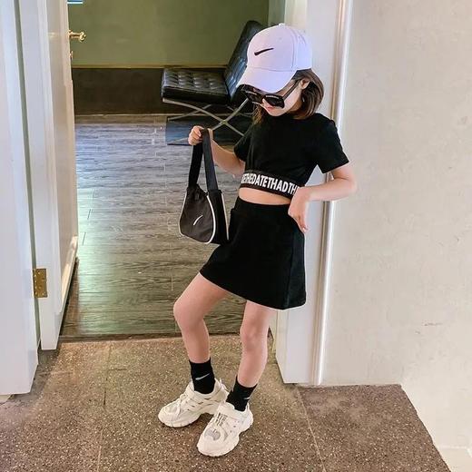 黛唯梵 女童短款上衣露脐儿童套装夏季短袖运动衣服新款韩版洋气时髦短裙国庆出游 商品图5